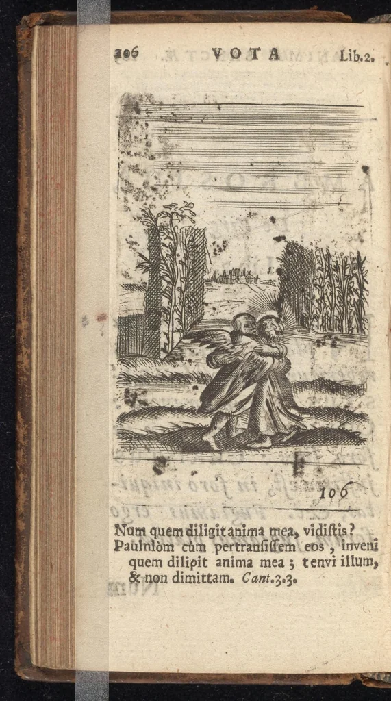 An illustration from Pia desideria, viz. 1. Gemitus animae poenitentis, 2. Vota animae sanctae, 3. Suspiria animae amantis, 1677, leaf 127