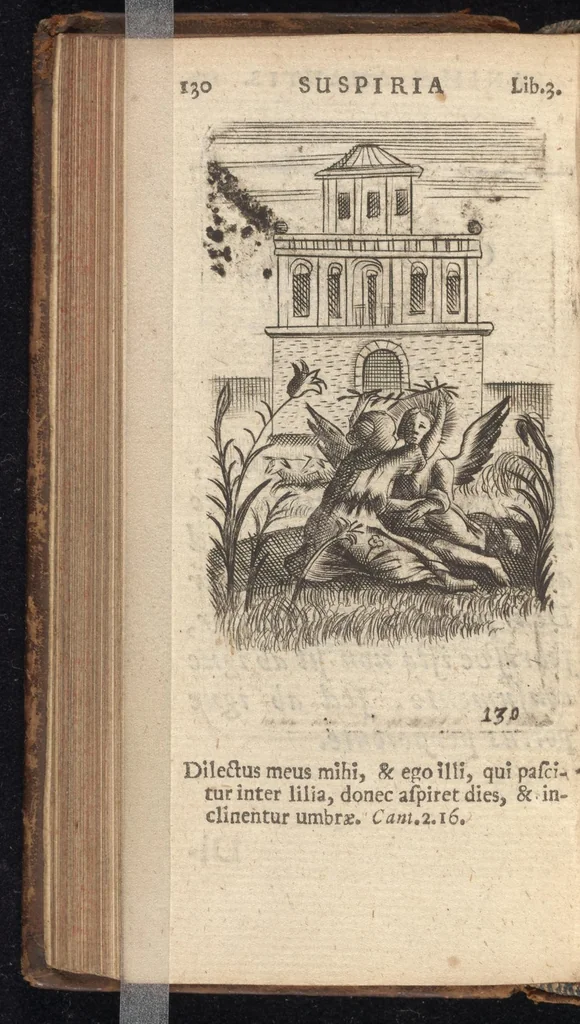 An illustration from Pia desideria, viz. 1. Gemitus animae poenitentis, 2. Vota animae sanctae, 3. Suspiria animae amantis, 1677, leaf 151