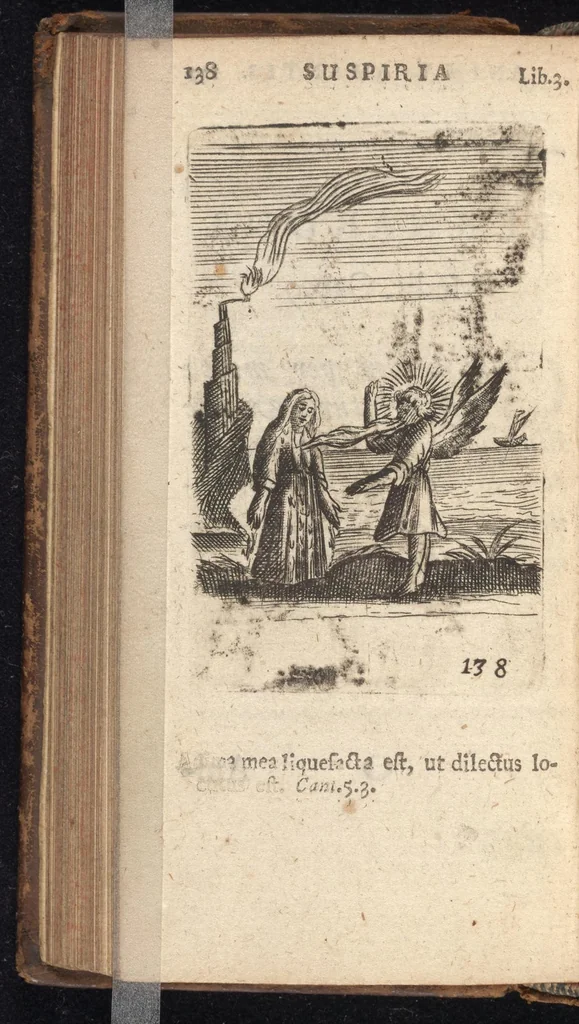 An illustration from Pia desideria, viz. 1. Gemitus animae poenitentis, 2. Vota animae sanctae, 3. Suspiria animae amantis, 1677, leaf 159