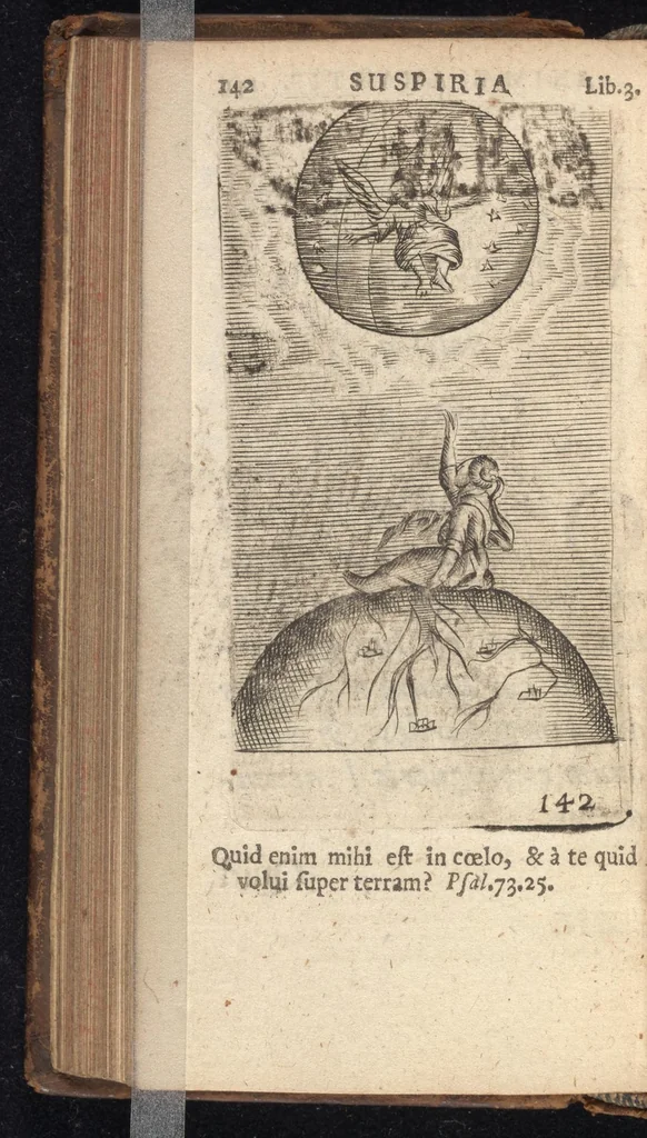 An illustration from Pia desideria, viz. 1. Gemitus animae poenitentis, 2. Vota animae sanctae, 3. Suspiria animae amantis, 1677, leaf 163