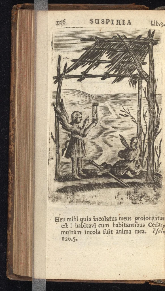 An illustration from Pia desideria, viz. 1. Gemitus animae poenitentis, 2. Vota animae sanctae, 3. Suspiria animae amantis, 1677, leaf 167