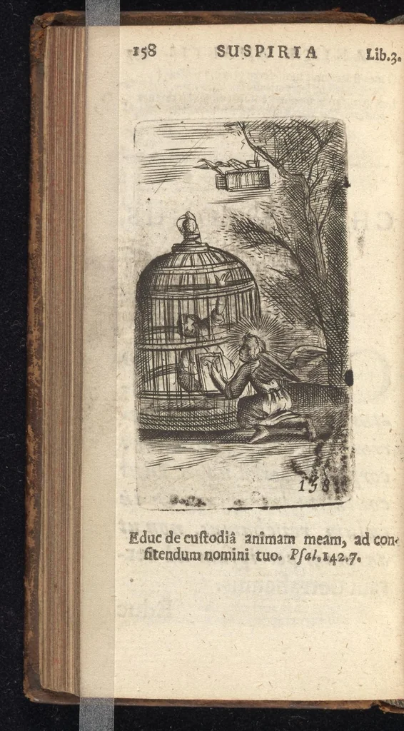 An illustration from Pia desideria, viz. 1. Gemitus animae poenitentis, 2. Vota animae sanctae, 3. Suspiria animae amantis, 1677, leaf 179
