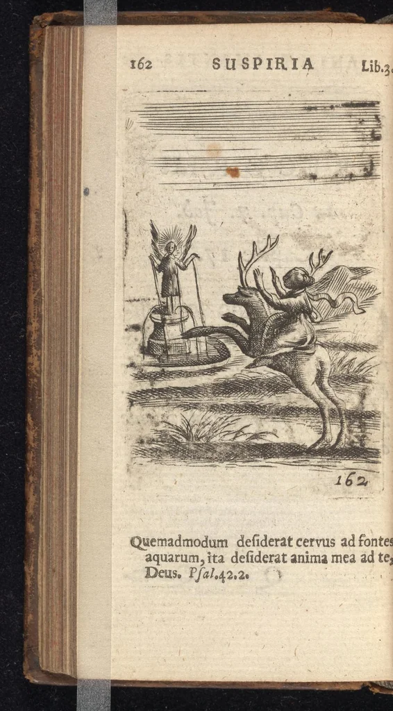 An illustration from Pia desideria, viz. 1. Gemitus animae poenitentis, 2. Vota animae sanctae, 3. Suspiria animae amantis, 1677, leaf 183