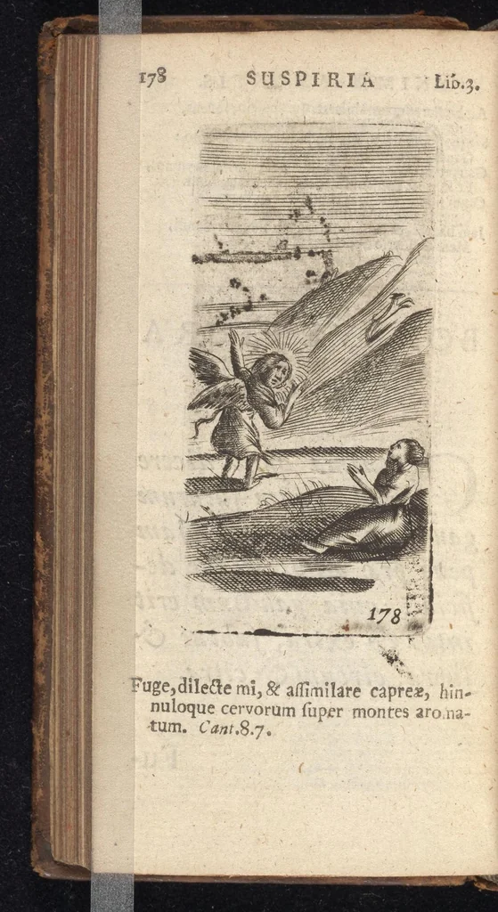 An illustration from Pia desideria, viz. 1. Gemitus animae poenitentis, 2. Vota animae sanctae, 3. Suspiria animae amantis, 1677, leaf 199