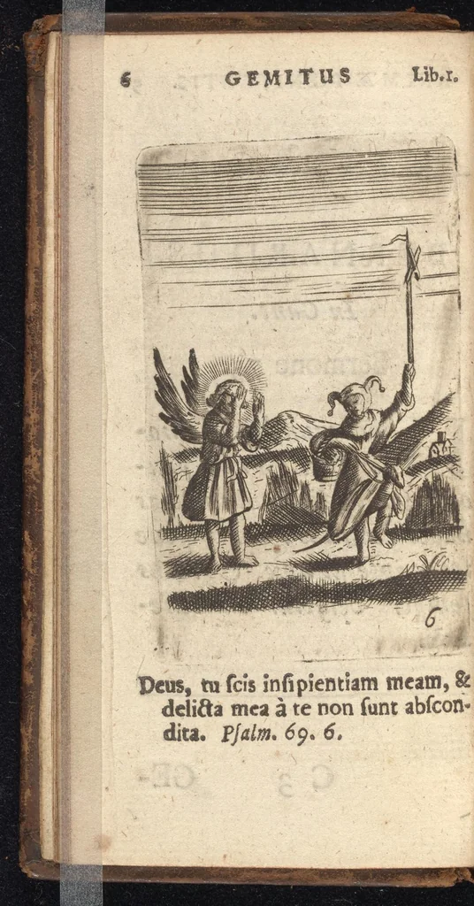 An illustration from Pia desideria, viz. 1. Gemitus animae poenitentis, 2. Vota animae sanctae, 3. Suspiria animae amantis, 1677, leaf 27