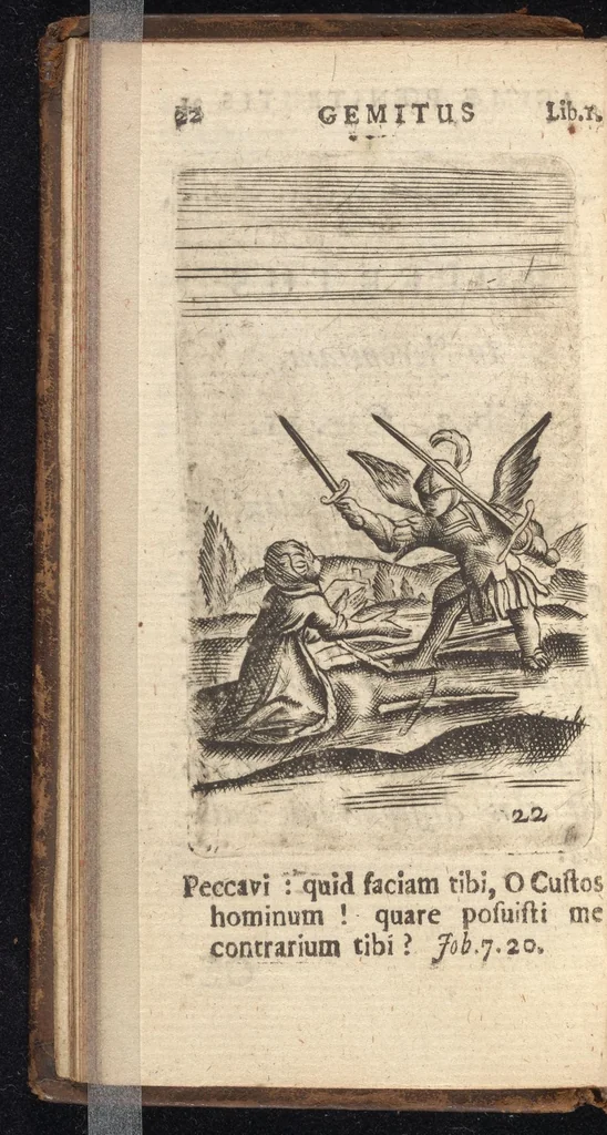 An illustration from Pia desideria, viz. 1. Gemitus animae poenitentis, 2. Vota animae sanctae, 3. Suspiria animae amantis, 1677, leaf 43