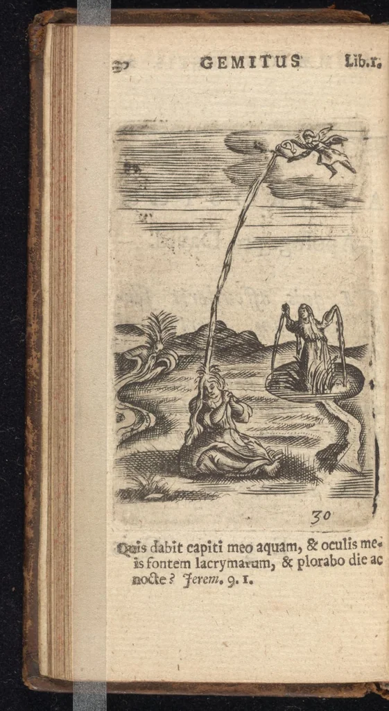 An illustration from Pia desideria, viz. 1. Gemitus animae poenitentis, 2. Vota animae sanctae, 3. Suspiria animae amantis, 1677, leaf 51