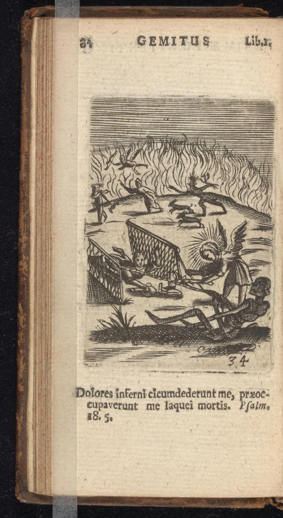 An illustration from Pia desideria, viz. 1. Gemitus animae poenitentis, 2. Vota animae sanctae, 3. Suspiria animae amantis, 1677, leaf 55
