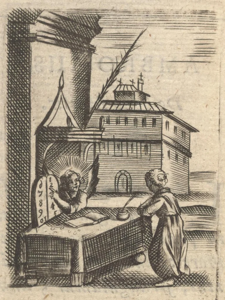 An illustration from Pia desideria, viz. 1. Gemitus animae poenitentis, 2. Vota animae sanctae, 3. Suspiria animae amantis, 1677, leaf 59