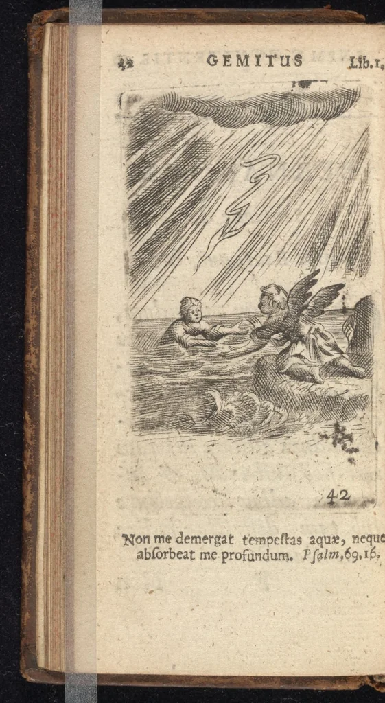 An illustration from Pia desideria, viz. 1. Gemitus animae poenitentis, 2. Vota animae sanctae, 3. Suspiria animae amantis, 1677, leaf 63