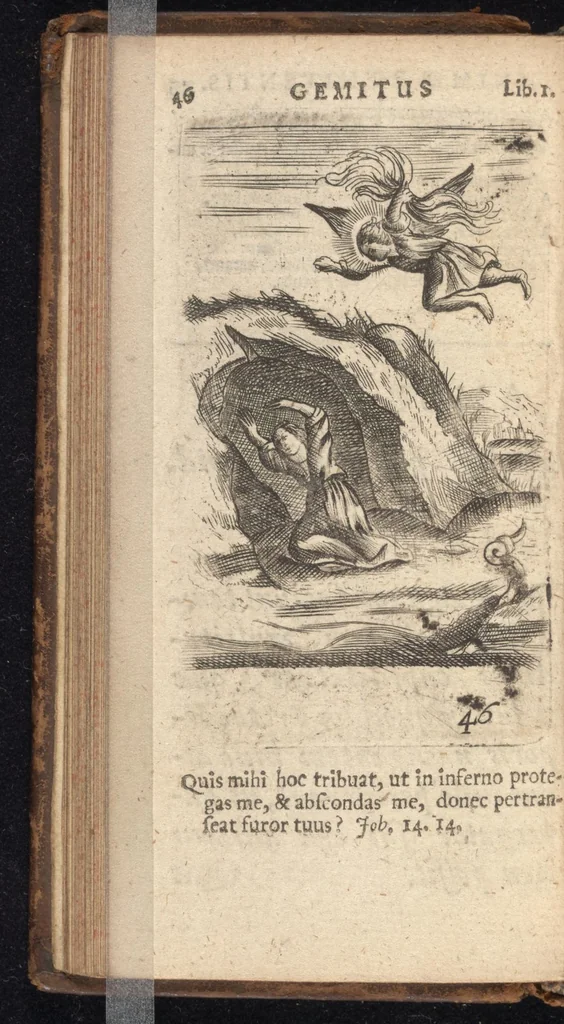 An illustration from Pia desideria, viz. 1. Gemitus animae poenitentis, 2. Vota animae sanctae, 3. Suspiria animae amantis, 1677, leaf 67