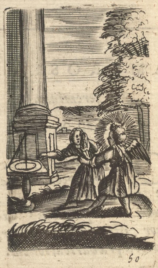 An illustration from Pia desideria, viz. 1. Gemitus animae poenitentis, 2. Vota animae sanctae, 3. Suspiria animae amantis, 1677, leaf 71