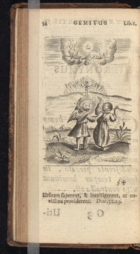 An illustration from Pia desideria, viz. 1. Gemitus animae poenitentis, 2. Vota animae sanctae, 3. Suspiria animae amantis, 1677, leaf 75