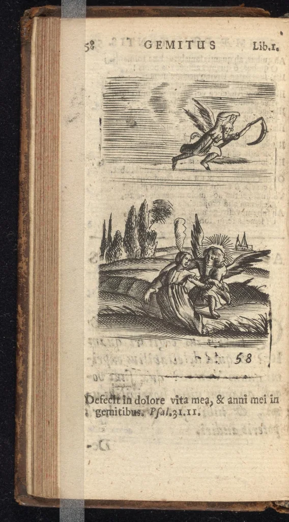 An illustration from Pia desideria, viz. 1. Gemitus animae poenitentis, 2. Vota animae sanctae, 3. Suspiria animae amantis, 1677, leaf 79