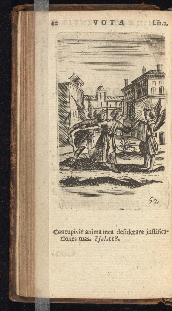 An illustration from Pia desideria, viz. 1. Gemitus animae poenitentis, 2. Vota animae sanctae, 3. Suspiria animae amantis, 1677, leaf 83