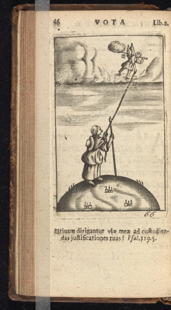 An illustration from Pia desideria, viz. 1. Gemitus animae poenitentis, 2. Vota animae sanctae, 3. Suspiria animae amantis, 1677, leaf 87