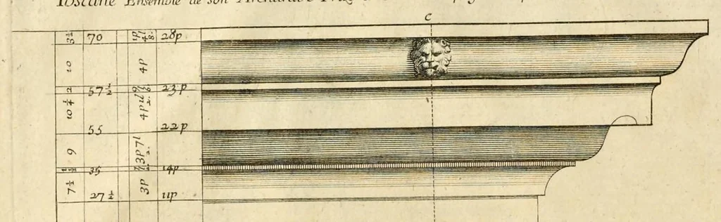 An illustration from Traité des manieres de dessiner les ordres de l'architectvre antiqve en tovtes levrs parties : avec plusieurs belles particularitez qui nont point parû jusques a present, touch.t les bastim.ts de marque comme, la natvrelle entresuitte des gros et menüs membres de leurs degrez ou escaliers : puis, le moyen darrester par dessein et modelle en petit, les parties d'vn edifice, en sorte questant executé en grand, il fasse l'effet que l'on sest proposé : et enfin, la pratiqve de trouuer la place geometrale des jours, ombres et ombrages sur les corps geometraux, leaf 39