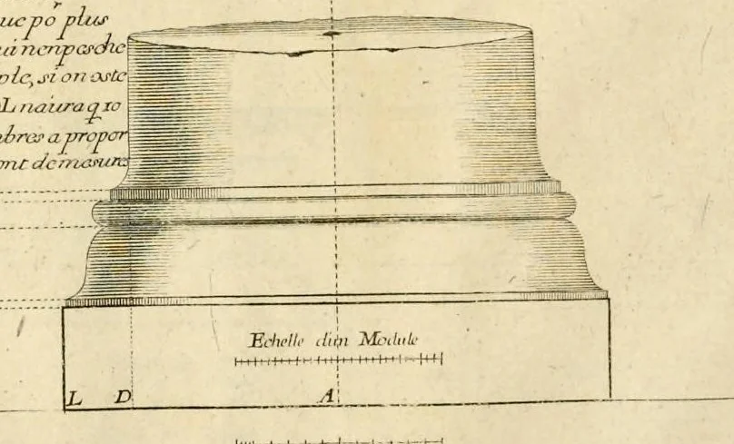 An illustration from Traité des manieres de dessiner les ordres de l'architectvre antiqve en tovtes levrs parties : avec plusieurs belles particularitez qui nont point parû jusques a present, touch.t les bastim.ts de marque comme, la natvrelle entresuitte des gros et menüs membres de leurs degrez ou escaliers : puis, le moyen darrester par dessein et modelle en petit, les parties d'vn edifice, en sorte questant executé en grand, il fasse l'effet que l'on sest proposé : et enfin, la pratiqve de trouuer la place geometrale des jours, ombres et ombrages sur les corps geometraux, leaf 39