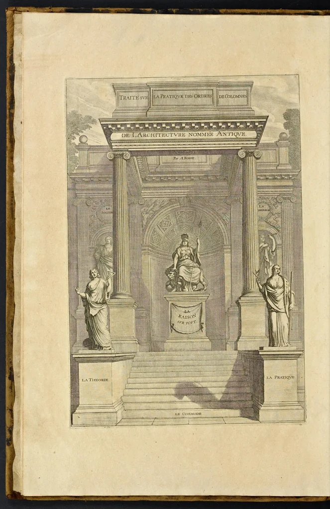An illustration from Traité des manieres de dessiner les ordres de l'architectvre antiqve en tovtes levrs parties : avec plusieurs belles particularitez qui nont point parû jusques a present, touch.t les bastim.ts de marque comme, la natvrelle entresuitte des gros et menüs membres de leurs degrez ou escaliers : puis, le moyen darrester par dessein et modelle en petit, les parties d'vn edifice, en sorte questant executé en grand, il fasse l'effet que l'on sest proposé : et enfin, la pratiqve de trouuer la place geometrale des jours, ombres et ombrages sur les corps geometraux, leaf 7