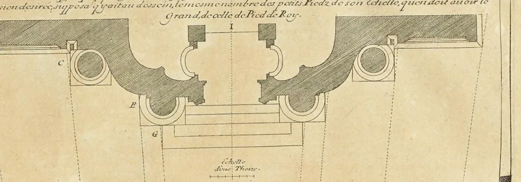 An illustration from Traité des manieres de dessiner les ordres de l'architectvre antiqve en tovtes levrs parties : avec plusieurs belles particularitez qui nont point parû jusques a present, touch.t les bastim.ts de marque comme, la natvrelle entresuitte des gros et menüs membres de leurs degrez ou escaliers : puis, le moyen darrester par dessein et modelle en petit, les parties d'vn edifice, en sorte questant executé en grand, il fasse l'effet que l'on sest proposé : et enfin, la pratiqve de trouuer la place geometrale des jours, ombres et ombrages sur les corps geometraux, leaf 92