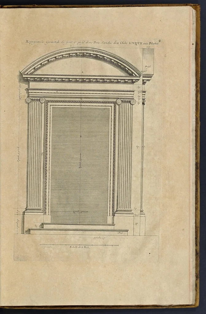 An illustration from Representations geometrales de plusieurs parties de bastiments faites par les reigles de l'architectvre antiqve : et de qui les mesures sont reduittes en piedz, poulces & lignes, afin de saccommoder a la maniere de mesurer la plus en vzage parmy le commun des ouuriers, 1688, leaf 14