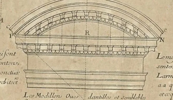 An illustration from Representations geometrales de plusieurs parties de bastiments faites par les reigles de l'architectvre antiqve : et de qui les mesures sont reduittes en piedz, poulces & lignes, afin de saccommoder a la maniere de mesurer la plus en vzage parmy le commun des ouuriers, 1688, leaf 6