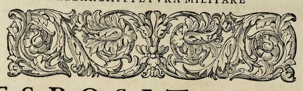 An illustration from Della architettvra militare del capitanio Francesco de' Marchi bolognese, gentil'hvomo romano, libri tre : nelli qvali si descrivono li veri modi del fortificare, che si vsa a' tempi moderni : con vn breve, et vtile trattato, nel quale si dimostrano li modi del fabricar l'artigliaria, & la prattica di adoperarla, da quelli che hanno carico di essa, 1599, leaf 275