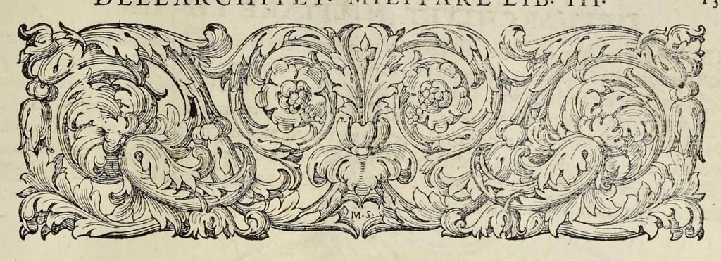 An illustration from Della architettvra militare del capitanio Francesco de' Marchi bolognese, gentil'hvomo romano, libri tre : nelli qvali si descrivono li veri modi del fortificare, che si vsa a' tempi moderni : con vn breve, et vtile trattato, nel quale si dimostrano li modi del fabricar l'artigliaria, & la prattica di adoperarla, da quelli che hanno carico di essa, 1599, leaf 400