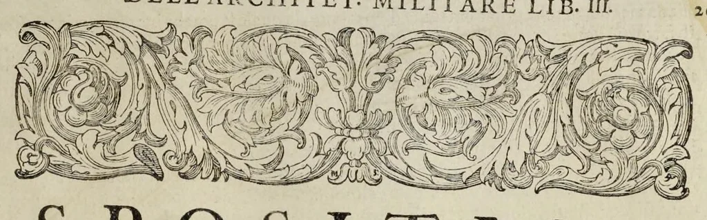 An illustration from Della architettvra militare del capitanio Francesco de' Marchi bolognese, gentil'hvomo romano, libri tre : nelli qvali si descrivono li veri modi del fortificare, che si vsa a' tempi moderni : con vn breve, et vtile trattato, nel quale si dimostrano li modi del fabricar l'artigliaria, & la prattica di adoperarla, da quelli che hanno carico di essa, 1599, leaf 644