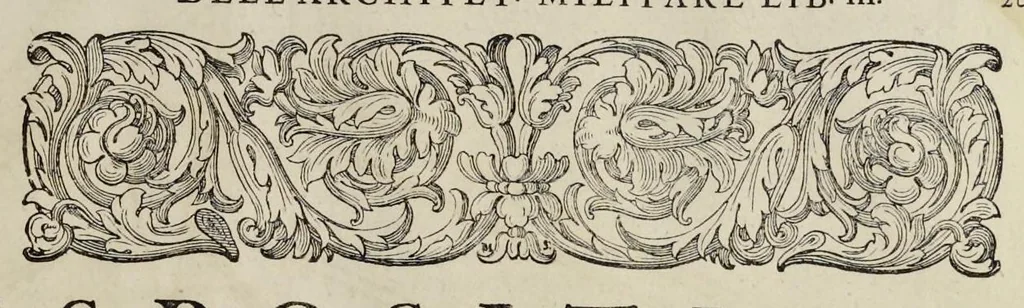 An illustration from Della architettvra militare del capitanio Francesco de' Marchi bolognese, gentil'hvomo romano, libri tre : nelli qvali si descrivono li veri modi del fortificare, che si vsa a' tempi moderni : con vn breve, et vtile trattato, nel quale si dimostrano li modi del fabricar l'artigliaria, & la prattica di adoperarla, da quelli che hanno carico di essa, 1599, leaf 652