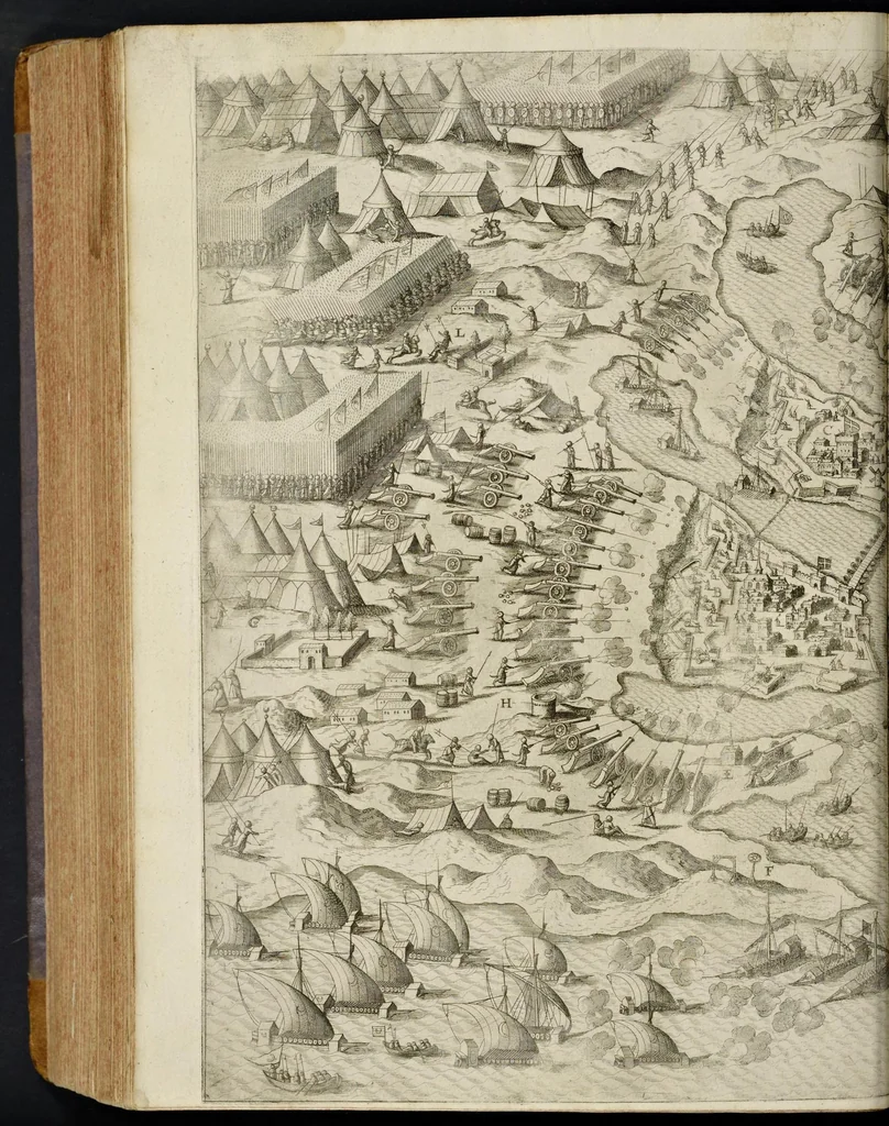 An illustration from Della architettvra militare del capitanio Francesco de' Marchi bolognese, gentil'hvomo romano, libri tre : nelli qvali si descrivono li veri modi del fortificare, che si vsa a' tempi moderni : con vn breve, et vtile trattato, nel quale si dimostrano li modi del fabricar l'artigliaria, & la prattica di adoperarla, da quelli che hanno carico di essa, 1599, leaf 689