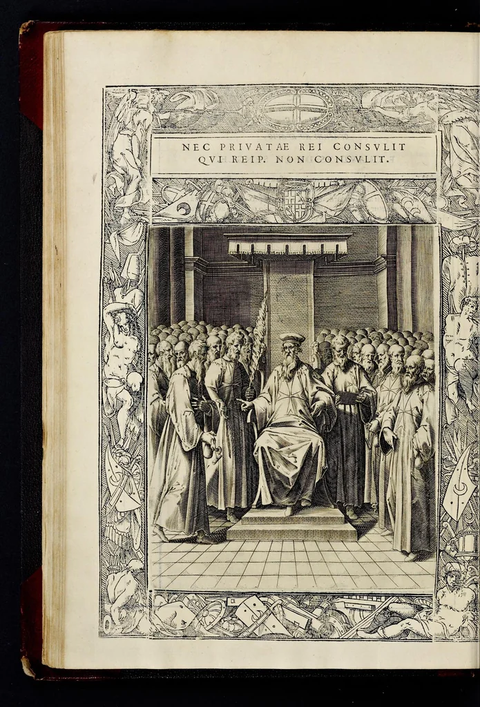 An illustration from Statvta Hospitalis Hiervsalem, 1588, leaf 115