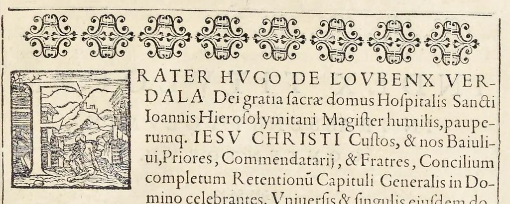 An illustration from Statvta Hospitalis Hiervsalem, 1588, leaf 12