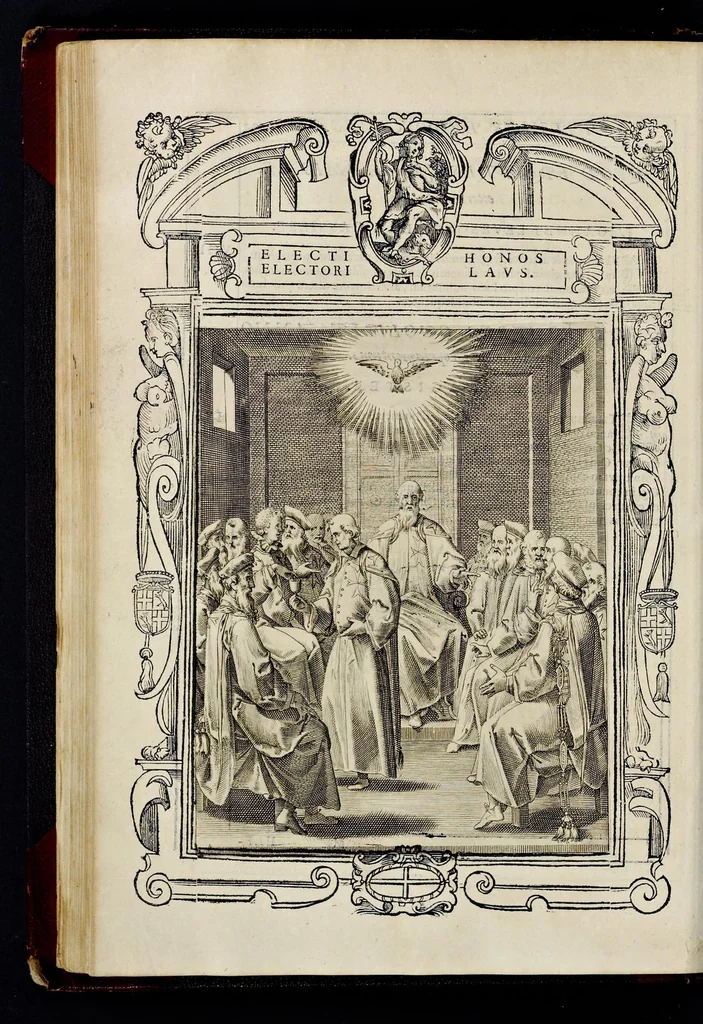 An illustration from Statvta Hospitalis Hiervsalem, 1588, leaf 185