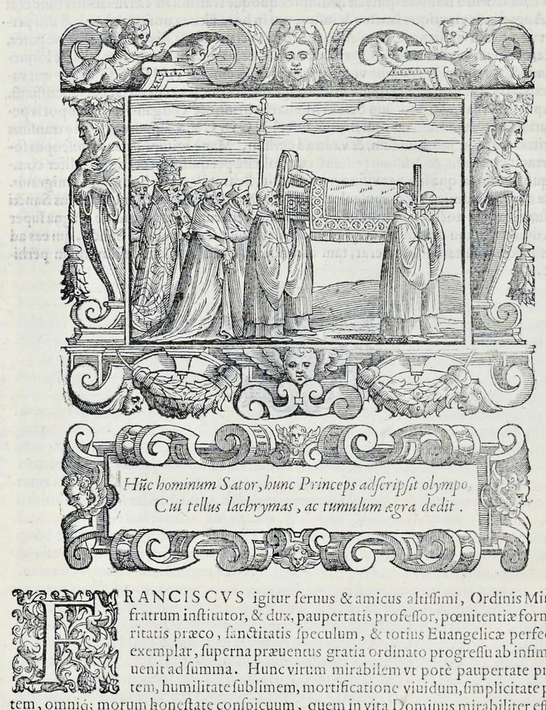 An illustration from Historiarvm seraphicae religionis libri tres, seriem temporum continentes, quibus breui explicantur fundamenta, uniuersiq[ue] ordinis amplificatio, gradus, et instituta; nec non uiri scientia, uirtutibus, et fama praeclari, 1586, leaf 133