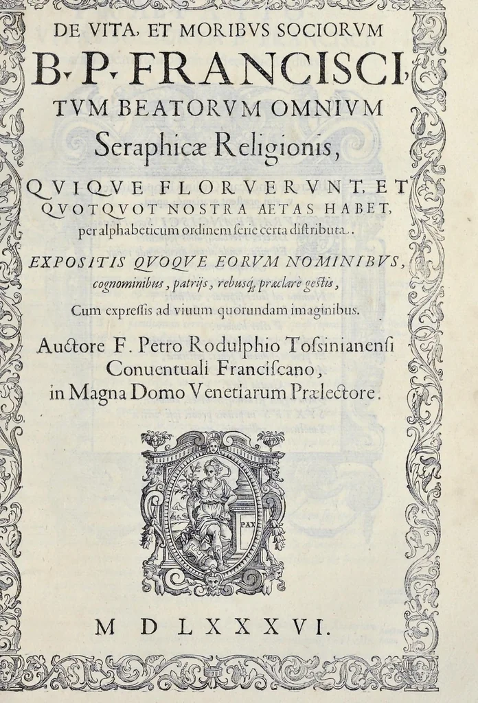An illustration from Historiarvm seraphicae religionis libri tres, seriem temporum continentes, quibus breui explicantur fundamenta, uniuersiq[ue] ordinis amplificatio, gradus, et instituta; nec non uiri scientia, uirtutibus, et fama praeclari, 1586, leaf 162
