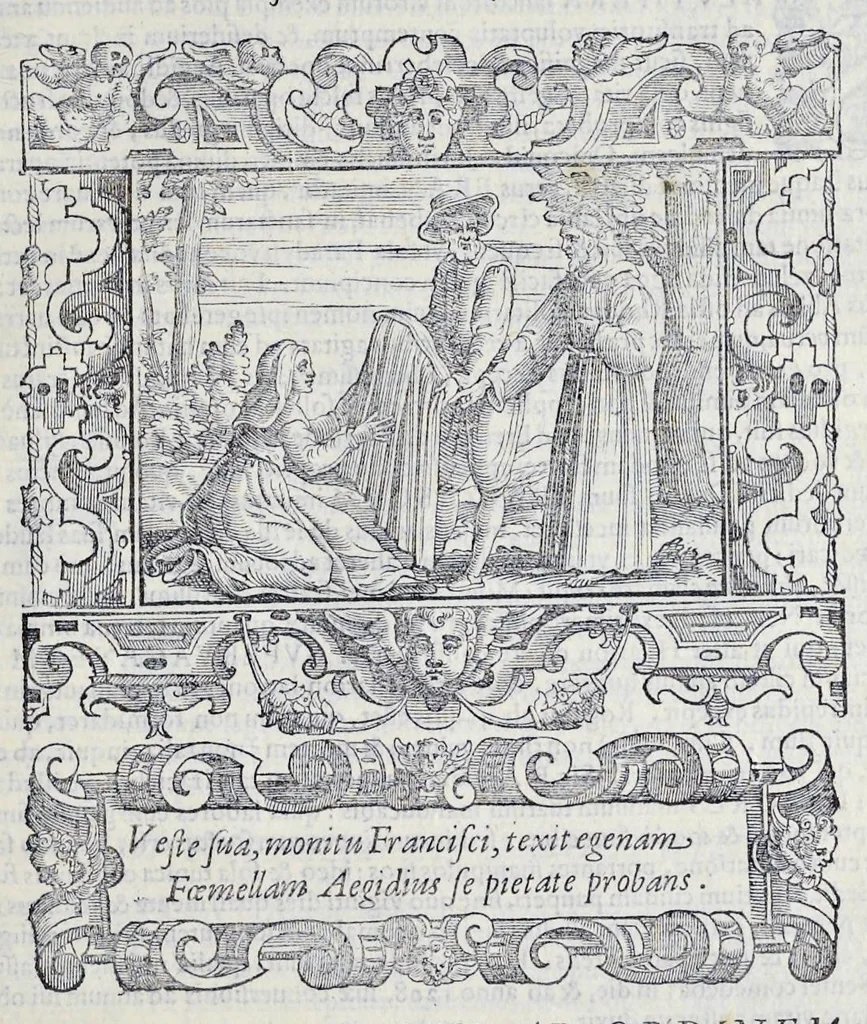 An illustration from Historiarvm seraphicae religionis libri tres, seriem temporum continentes, quibus breui explicantur fundamenta, uniuersiq[ue] ordinis amplificatio, gradus, et instituta; nec non uiri scientia, uirtutibus, et fama praeclari, 1586, leaf 176