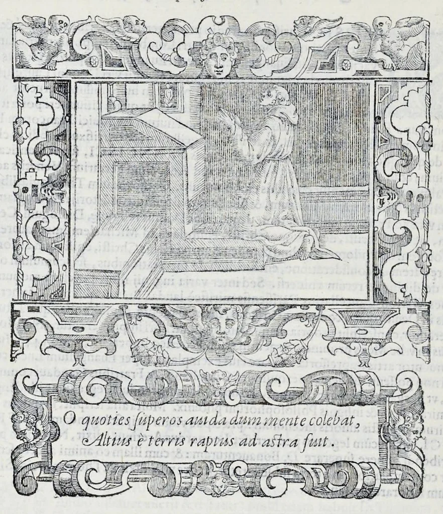 An illustration from Historiarvm seraphicae religionis libri tres, seriem temporum continentes, quibus breui explicantur fundamenta, uniuersiq[ue] ordinis amplificatio, gradus, et instituta; nec non uiri scientia, uirtutibus, et fama praeclari, 1586, leaf 239