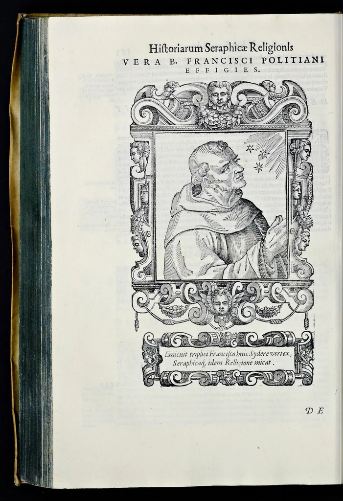 An illustration from Historiarvm seraphicae religionis libri tres, seriem temporum continentes, quibus breui explicantur fundamenta, uniuersiq[ue] ordinis amplificatio, gradus, et instituta; nec non uiri scientia, uirtutibus, et fama praeclari, 1586, leaf 359