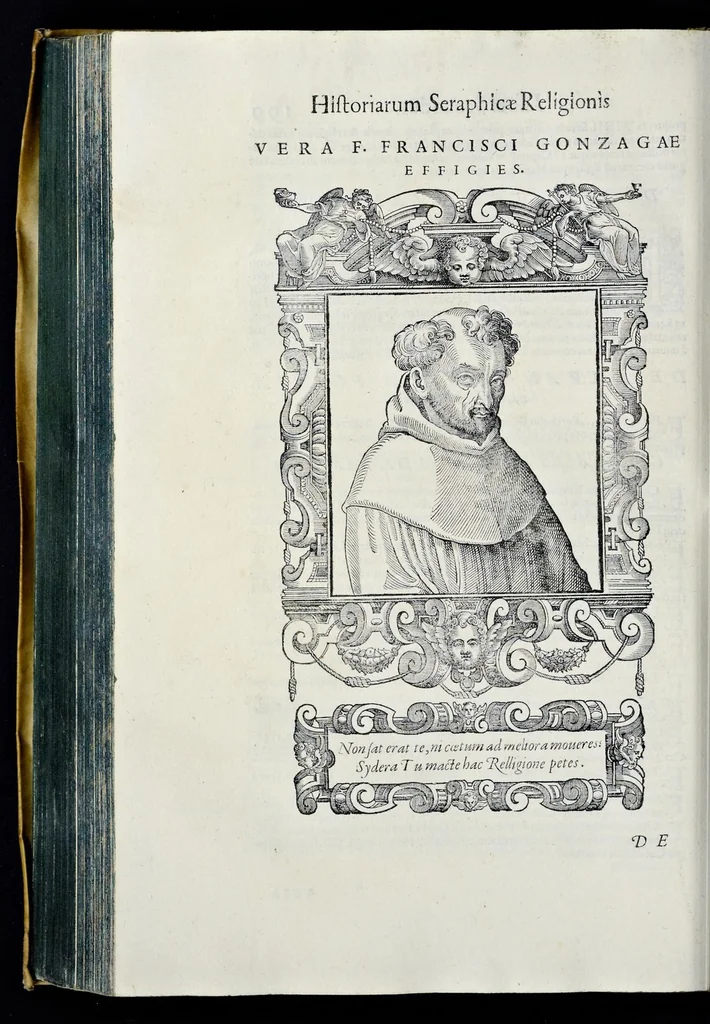 An illustration from Historiarvm seraphicae religionis libri tres, seriem temporum continentes, quibus breui explicantur fundamenta, uniuersiq[ue] ordinis amplificatio, gradus, et instituta; nec non uiri scientia, uirtutibus, et fama praeclari, 1586, leaf 451