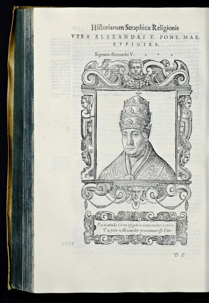 An illustration from Historiarvm seraphicae religionis libri tres, seriem temporum continentes, quibus breui explicantur fundamenta, uniuersiq[ue] ordinis amplificatio, gradus, et instituta; nec non uiri scientia, uirtutibus, et fama praeclari, 1586, leaf 465