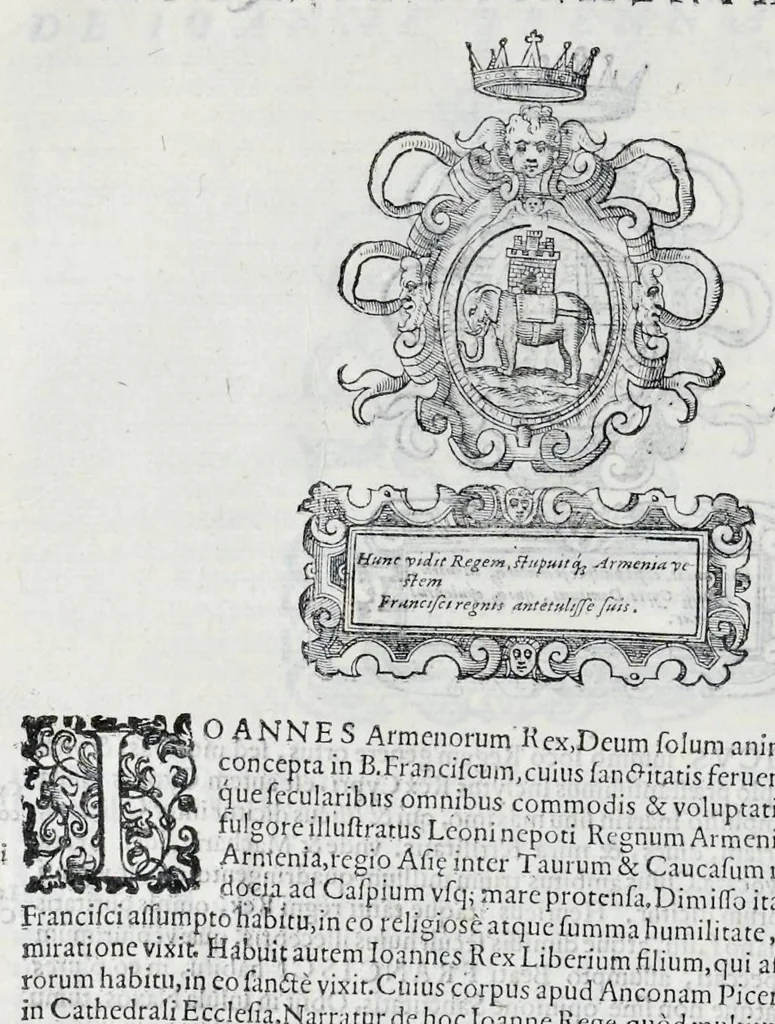 An illustration from Historiarvm seraphicae religionis libri tres, seriem temporum continentes, quibus breui explicantur fundamenta, uniuersiq[ue] ordinis amplificatio, gradus, et instituta; nec non uiri scientia, uirtutibus, et fama praeclari, 1586, leaf 477