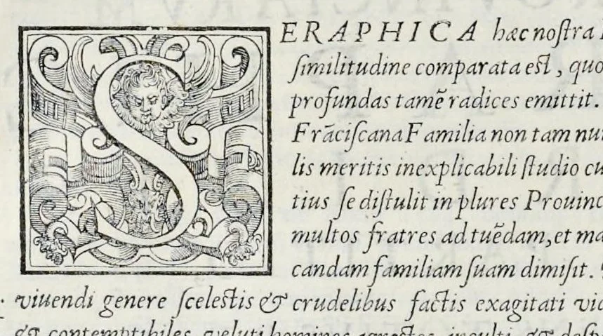 An illustration from Historiarvm seraphicae religionis libri tres, seriem temporum continentes, quibus breui explicantur fundamenta, uniuersiq[ue] ordinis amplificatio, gradus, et instituta; nec non uiri scientia, uirtutibus, et fama praeclari, 1586, leaf 545