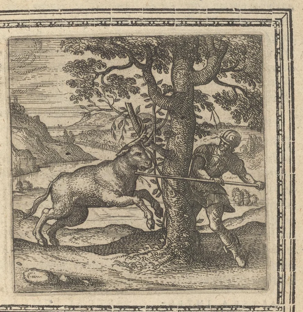 An illustration from Tou hagiou patros hēmōn E[p]iphaniou, episkopou Konstanteias Kyprou, Eis ton physiologon, tou autou Eis ta baia logos = Sancti patris nostri Epiphanii, Episcopi Constantiae Cypri Ad physiologvm : eiusdem In die festo Palmarum sermo, 1588, leaf 34