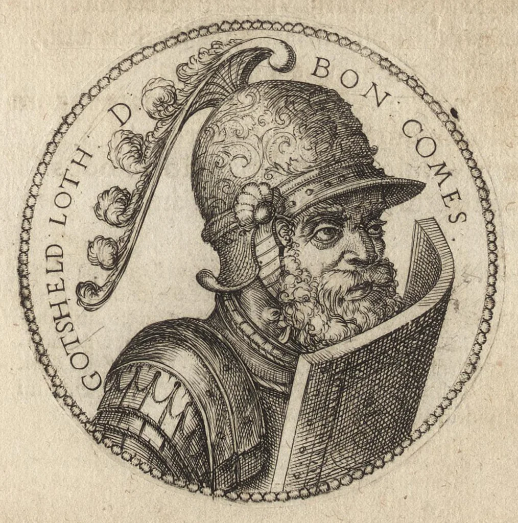 An illustration from Avstrasiae reges et dvces epigrammatis, 1591, leaf 86