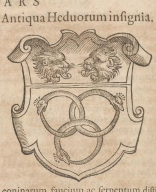 An illustration from Catalogvs gloriae mvndi D. Bartholomaei Cassanaei, Bvrgvndi, apvd Aqvas Sextias in Senatv decvriae praesidis, ac viri clarissimi : in qvo mvlta praeclara de praerogativis, praeeminentijs, maioritate, praestantijs, & excellentijs, continentur ... : opvs ... in XII. libros diuisum, nvnc denvo accvratissime emendatvm ac novis figvris elegantissime illustratum, ita vt facile omnes caeteras editiones antecellere possit, 1579, leaf 127