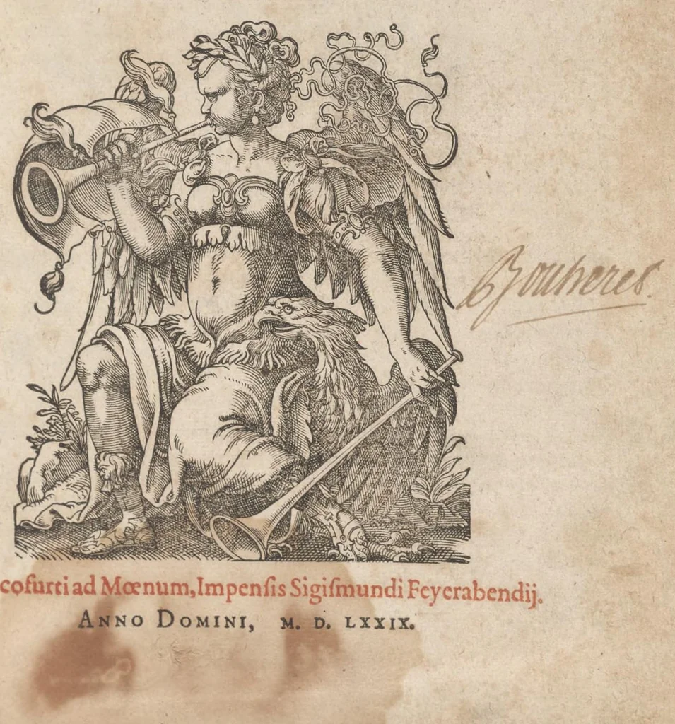 An illustration from Catalogvs gloriae mvndi D. Bartholomaei Cassanaei, Bvrgvndi, apvd Aqvas Sextias in Senatv decvriae praesidis, ac viri clarissimi : in qvo mvlta praeclara de praerogativis, praeeminentijs, maioritate, praestantijs, & excellentijs, continentur ... : opvs ... in XII. libros diuisum, nvnc denvo accvratissime emendatvm ac novis figvris elegantissime illustratum, ita vt facile omnes caeteras editiones antecellere possit, 1579, leaf 4