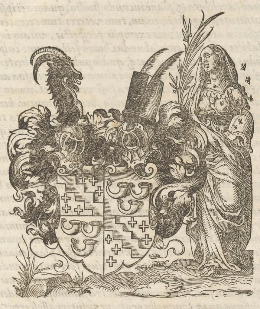 An illustration from Catalogvs gloriae mvndi D. Bartholomaei Cassanaei, Bvrgvndi, apvd Aqvas Sextias in Senatv decvriae praesidis, ac viri clarissimi : in qvo mvlta praeclara de praerogativis, praeeminentijs, maioritate, praestantijs, & excellentijs, continentur ... : opvs ... in XII. libros diuisum, nvnc denvo accvratissime emendatvm ac novis figvris elegantissime illustratum, ita vt facile omnes caeteras editiones antecellere possit, 1579, leaf 6