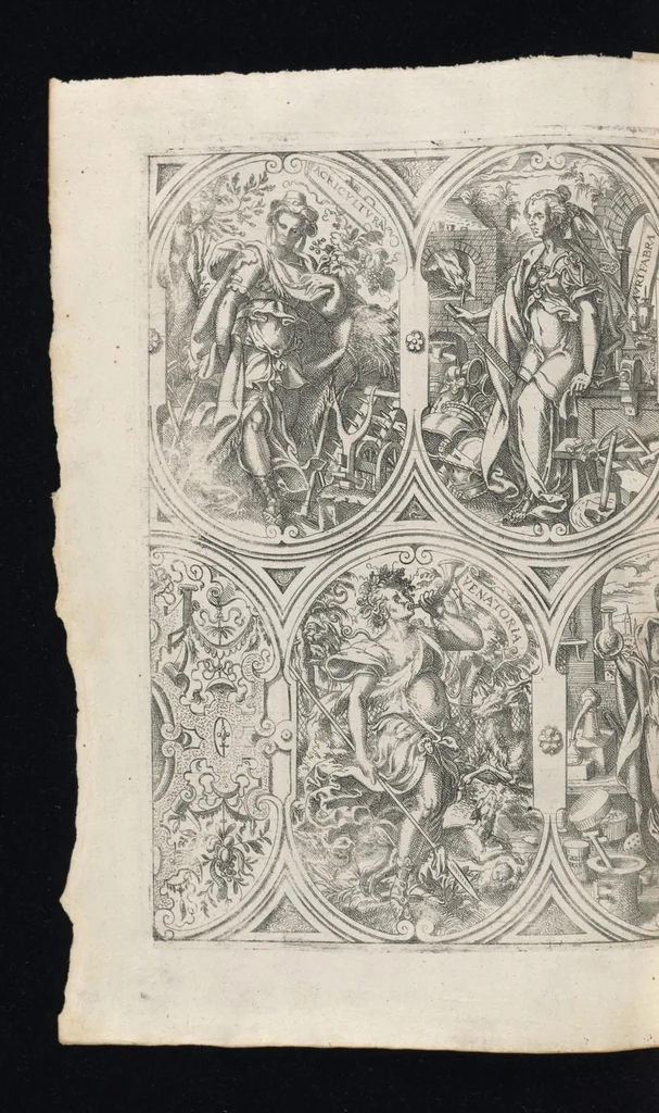 An illustration from Catalogvs gloriae mvndi D. Bartholomaei Cassanaei, Bvrgvndi, apvd Aqvas Sextias in Senatv decvriae praesidis, ac viri clarissimi : in qvo mvlta praeclara de praerogativis, praeeminentijs, maioritate, praestantijs, & excellentijs, continentur ... : opvs ... in XII. libros diuisum, nvnc denvo accvratissime emendatvm ac novis figvris elegantissime illustratum, ita vt facile omnes caeteras editiones antecellere possit, 1579, leaf 65