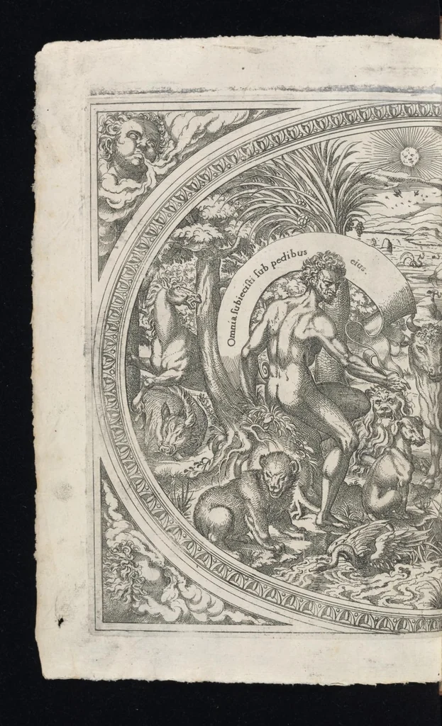 An illustration from Catalogvs gloriae mvndi D. Bartholomaei Cassanaei, Bvrgvndi, apvd Aqvas Sextias in Senatv decvriae praesidis, ac viri clarissimi : in qvo mvlta praeclara de praerogativis, praeeminentijs, maioritate, praestantijs, & excellentijs, continentur ... : opvs ... in XII. libros diuisum, nvnc denvo accvratissime emendatvm ac novis figvris elegantissime illustratum, ita vt facile omnes caeteras editiones antecellere possit, 1579, leaf 73
